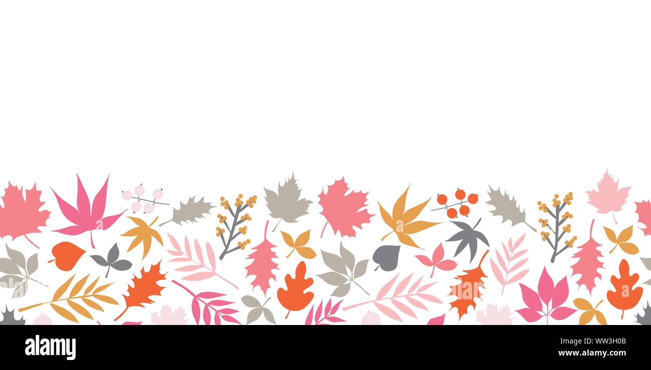 Autumn leaves seamless vector border. Scandinavian style feminine repeating  doodle pattern. Red pink gold gray leaf illustration. For fall decoration  Stock Vector Image & Art - Alamy
