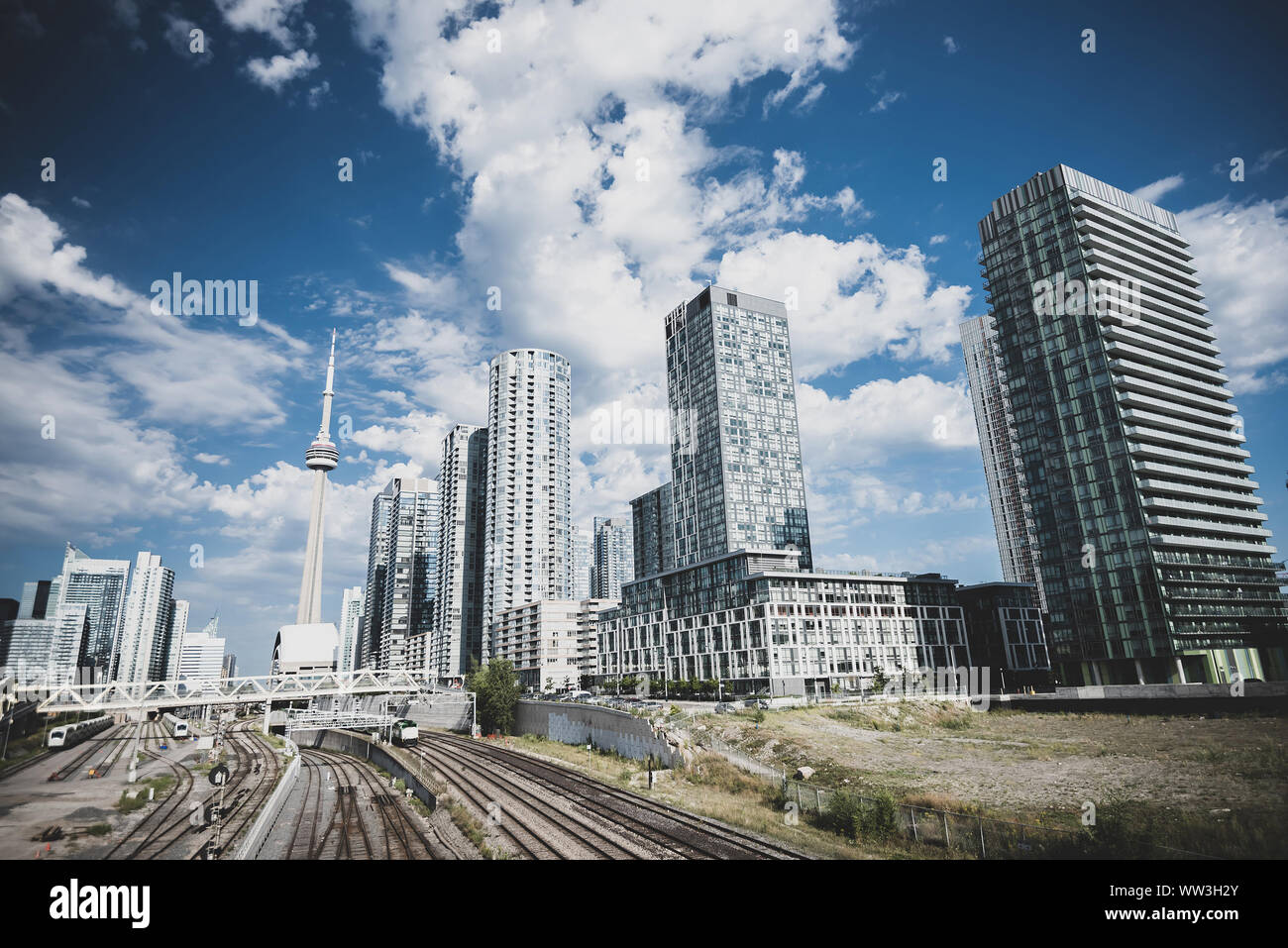 Toronto city skyline and Union train station in Toronto, Canada Stock Photo