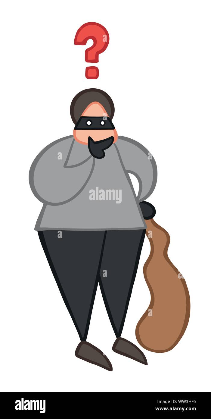 Vector illustration thief confused. Hand drawn. Colored outlines. Stock Vector