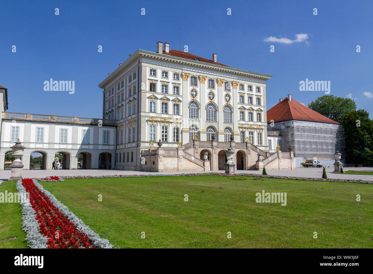 View of Nymphenburg Palace from the grounds (Schloss Nymphenburg), Munich, Bavaria, Germany. Stock Photo