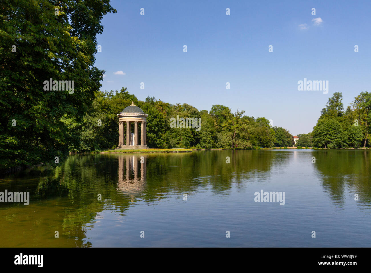 The lakeside Apollotempel (Apollo Temple), Badenburger See, in the Nymphenburg Palace grounds (Schloss Nymphenburg), Munich, Bavaria, Germany. Stock Photo