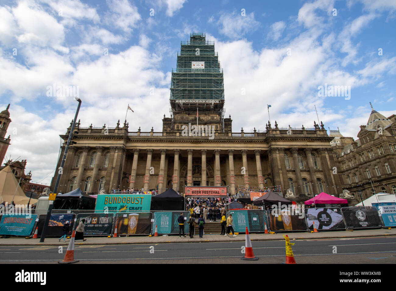 Leeds UK, 7th September 2019: The famous Beer festival located in the Leeds Town Centre outside the Leeds Town Hall on a bright sunny day Stock Photo