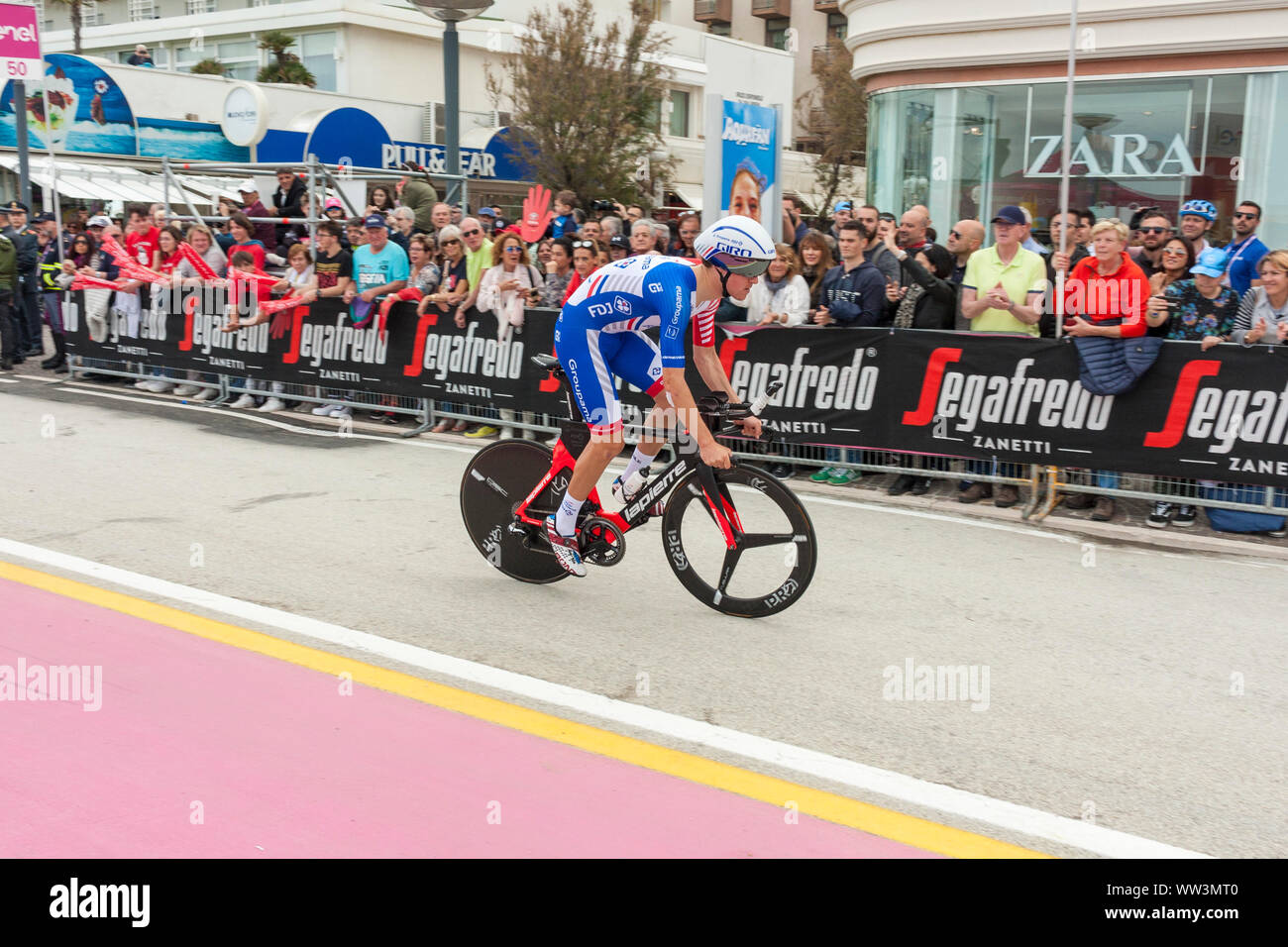 Miles Scotson (Aus) of Groupama FDJ starts the individual time trial, stage nine, Giro d'Italia 2019, Riccione, Italy Stock Photo