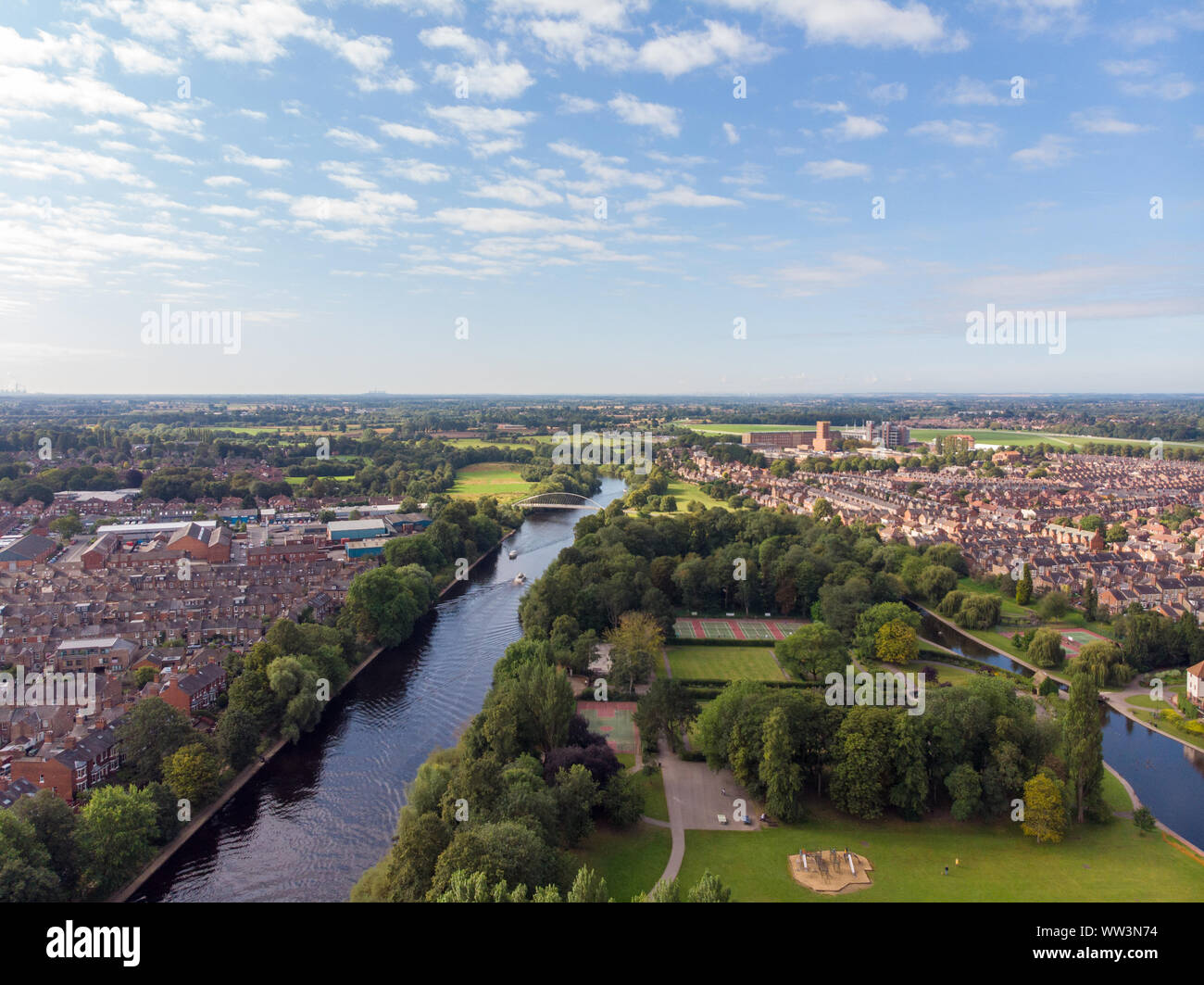 Aerial photo of the town of York located in North East England and founded by the ancient Romans, The Minster Historical Cathedral in the town centre Stock Photo