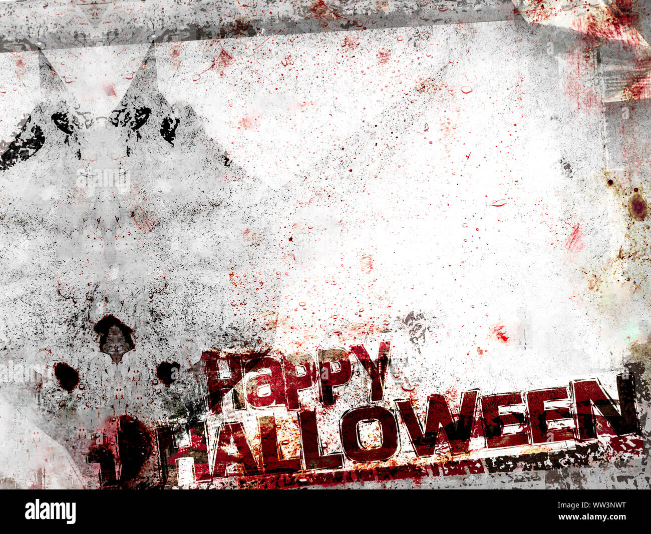 Spooky Halloween background with shadow of demon. Grungy frame, bloody patchy with remains of scotch tape and cellophane. Background fully editable. I Stock Photo