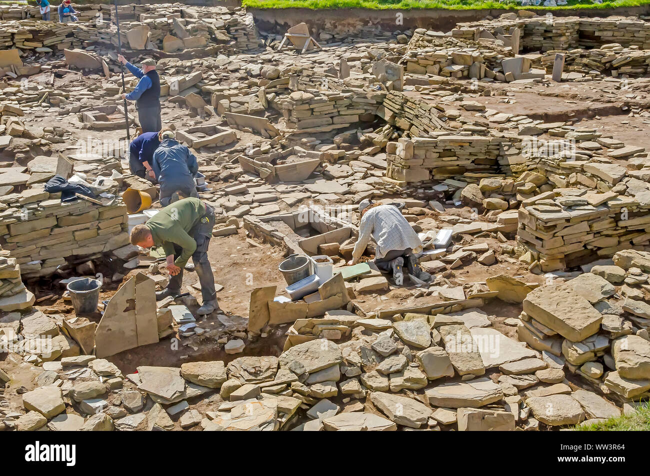 Excavation conducted  at Ness of Brodgar Archaeological Site Mainland Orkney Scotland Stock Photo