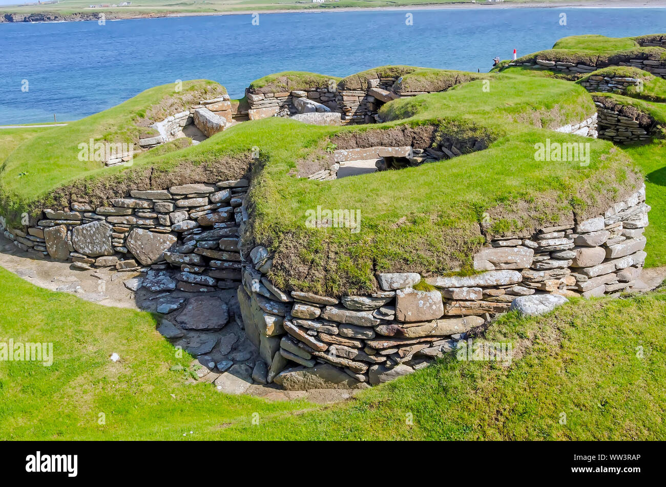 Skara Brae Neolitchic settlement  more than 5,000  years old is the best preserved Stone Age Neolithic village in northern Europe, Orkney, Scotland Stock Photo