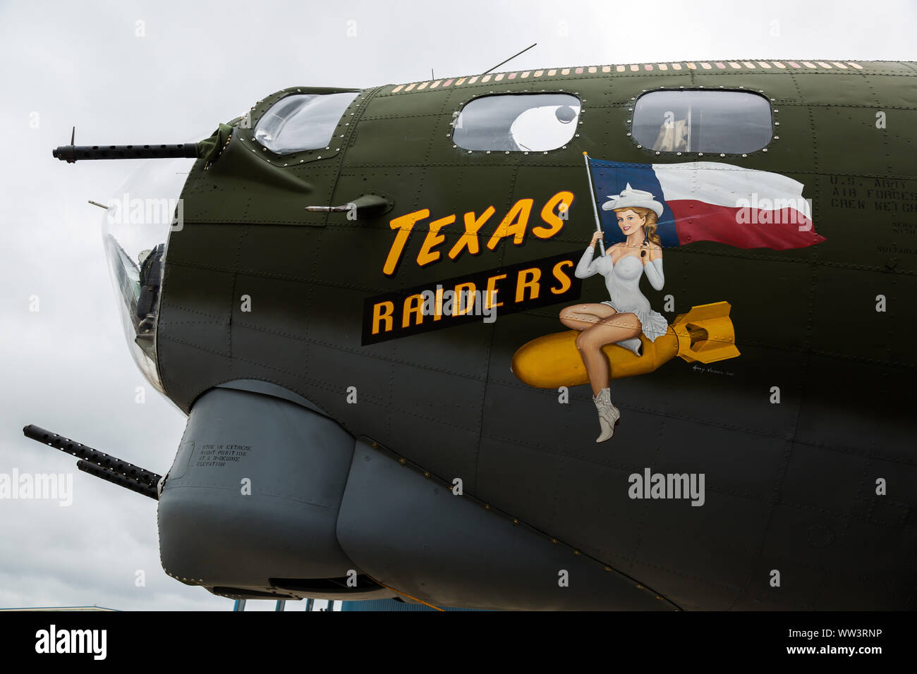 'Texas Raiders' is an authentically restored WWII B-17G Flying Fortress Bomber. Stock Photo