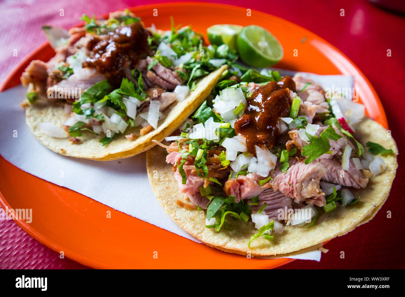 Carnitas Tacos in Mexico City Stock Photo