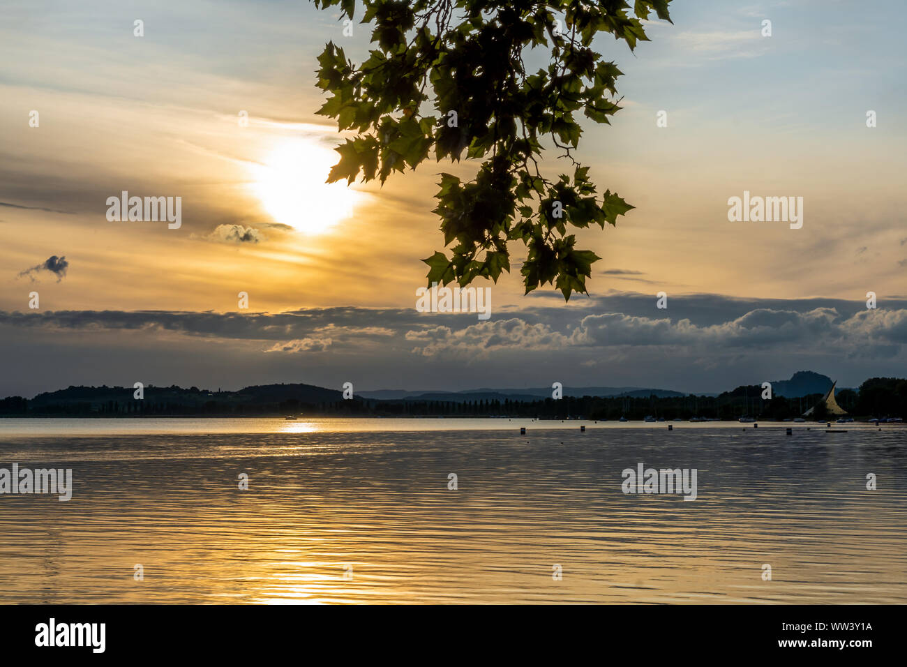 golden sunrise morning lake constance Stock Photo