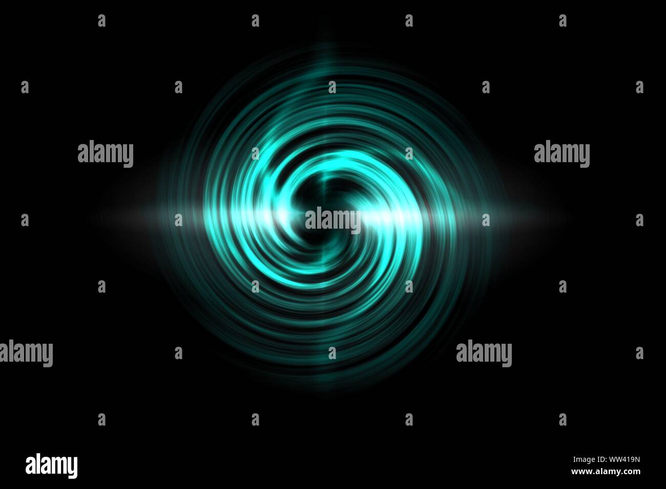 Glowing spiral tunnel with light green fog on black background Stock ...