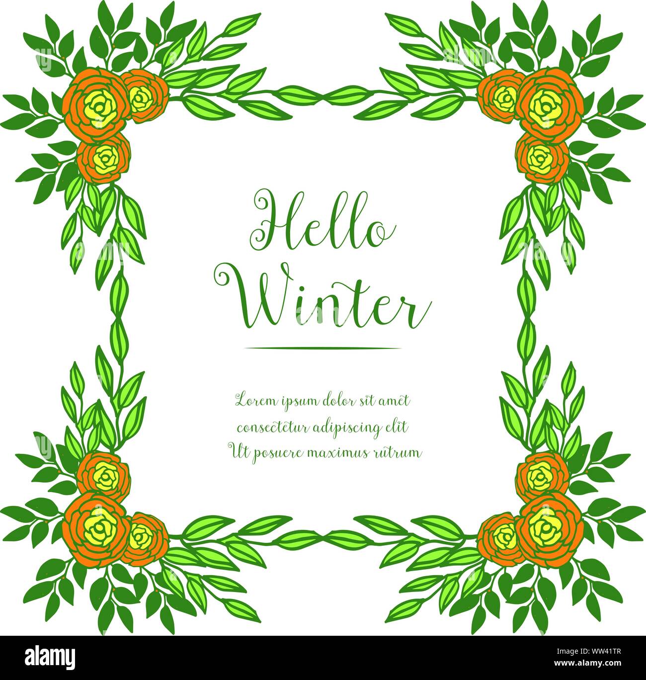 Wallpaper greeting card hello winter, bright green leaves and elegant ...