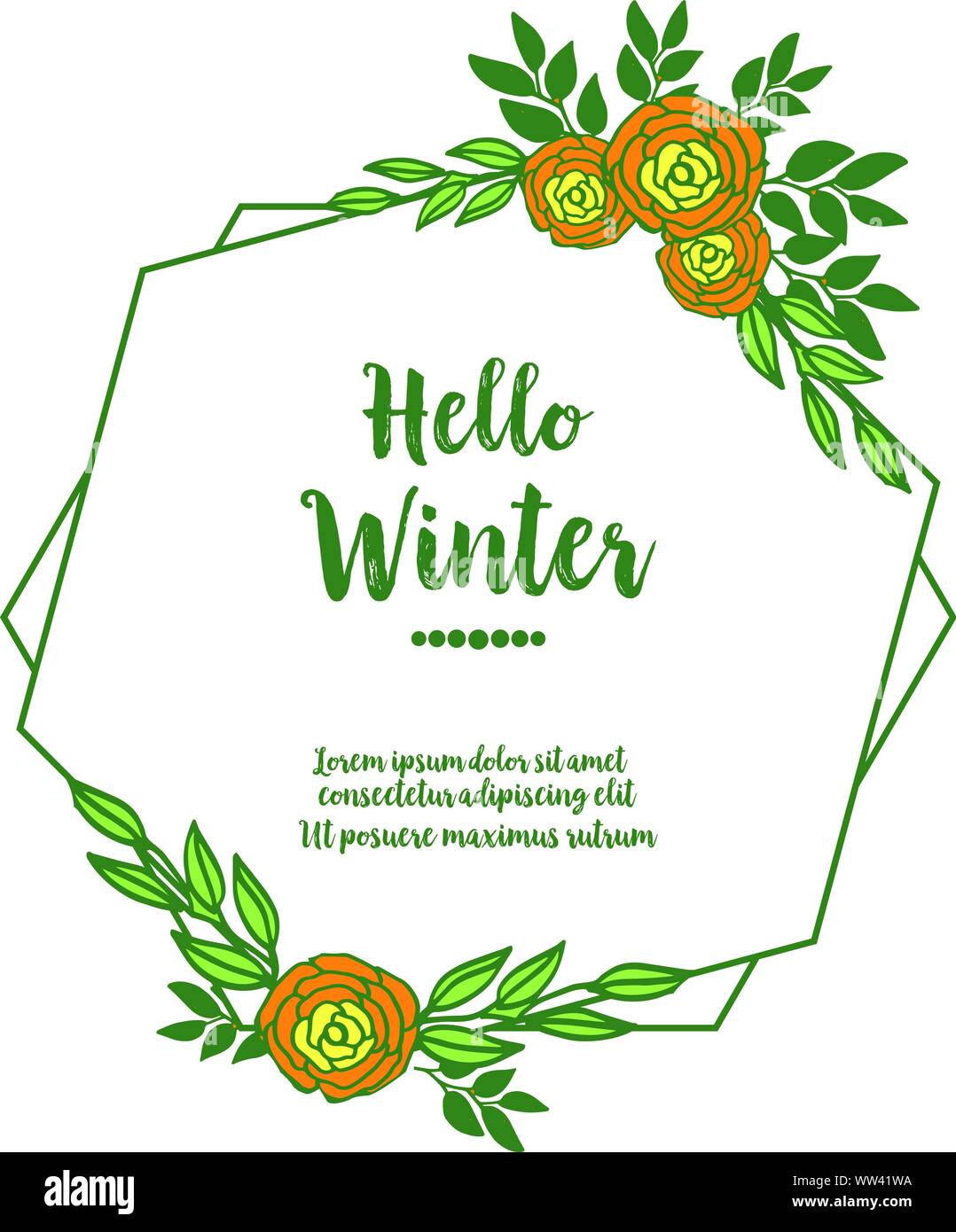 Wallpaper greeting card hello winter, bright green leaves and elegant ...