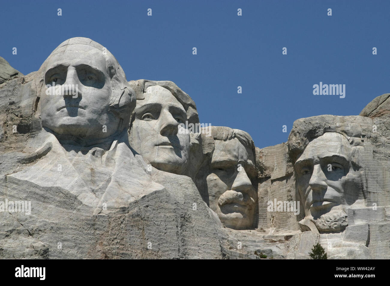 The four presidents of Mount Rushmore on a clear summer day in South Dakota. Stock Photo