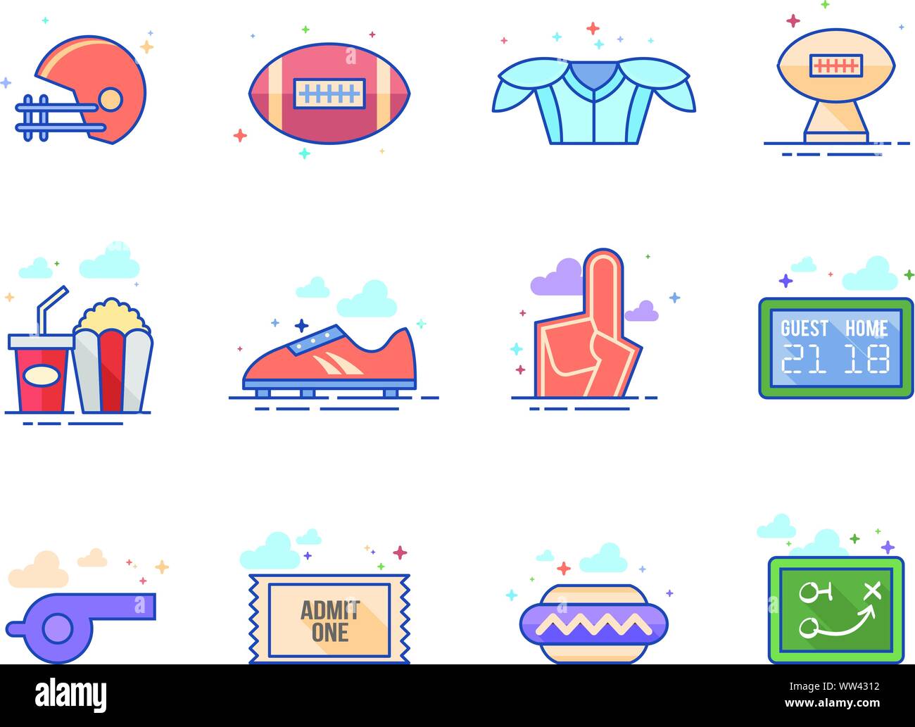 American Football icon series in flat color style. Vector illustration ...