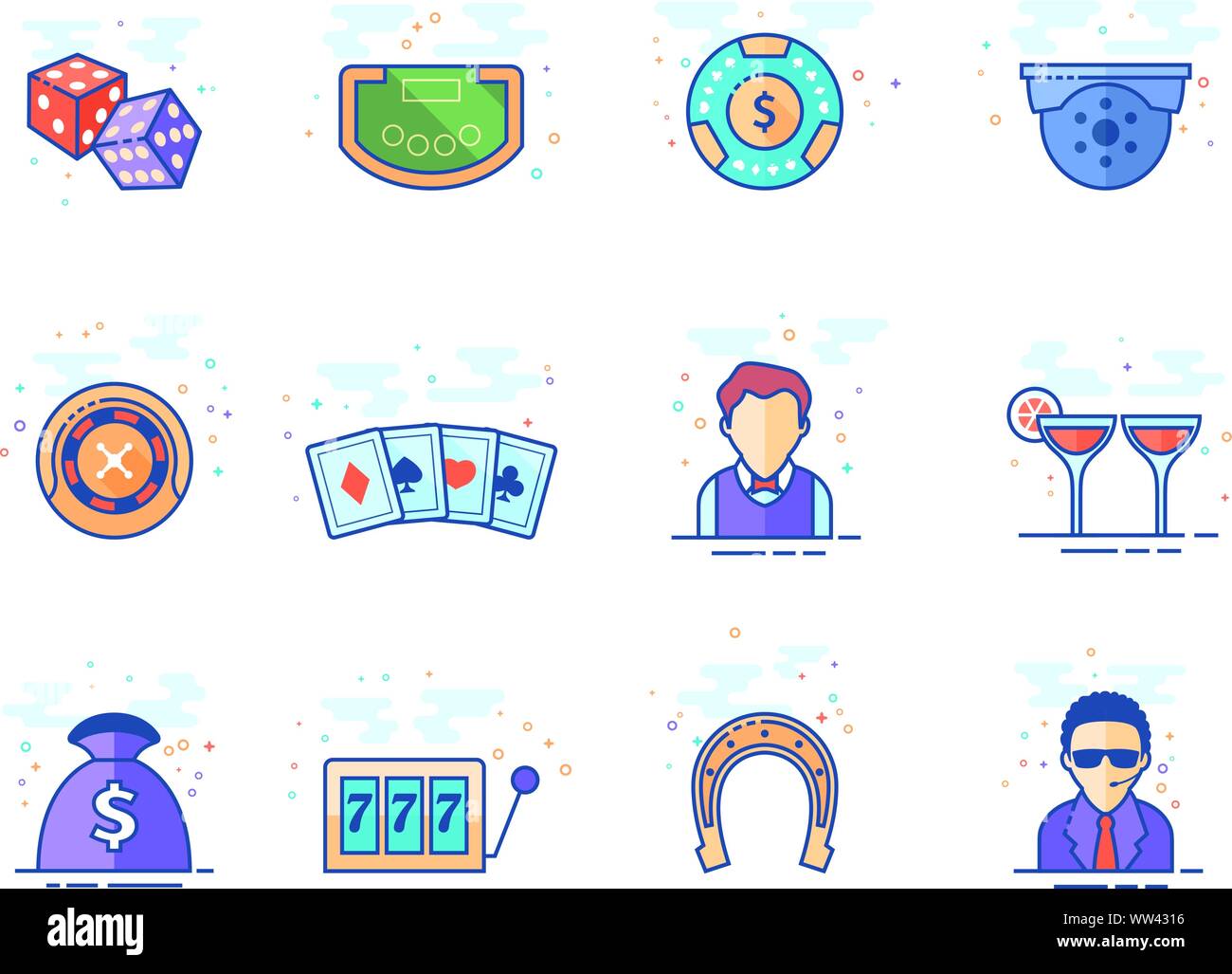 Casino icons in flat color style. Vector illustration. Stock Vector