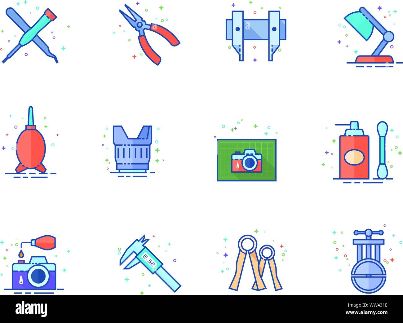 Camera repair tool icons in flat colors style. Vector illustration ...