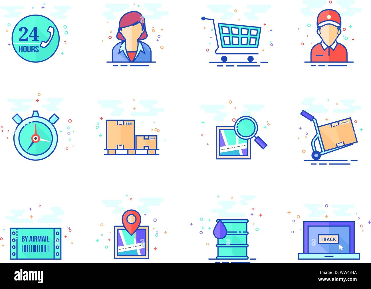 Logistic icon series in flat color style. Vector illustration Stock ...