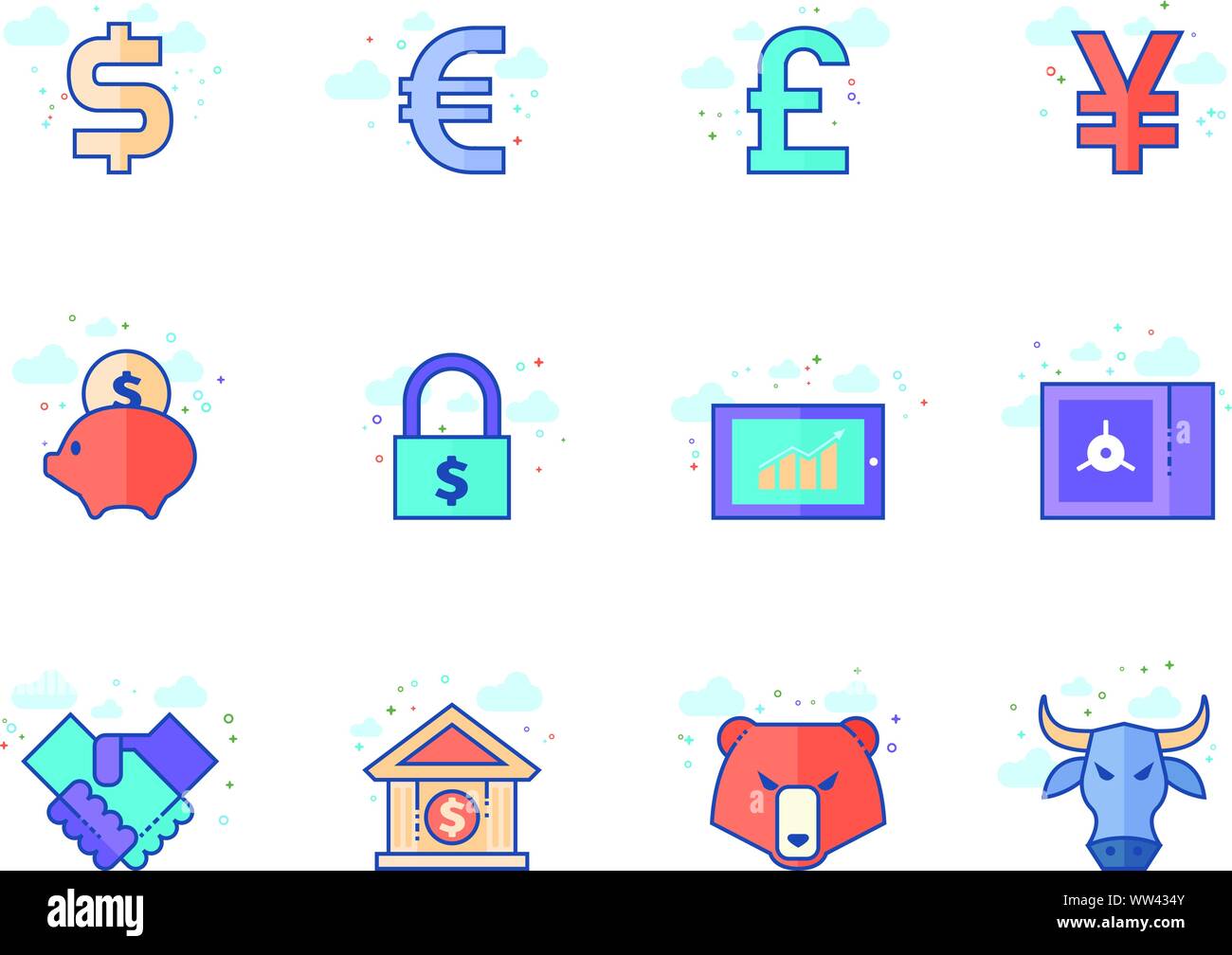 Finance icon series in flat color style. Vector illustration. Stock Vector