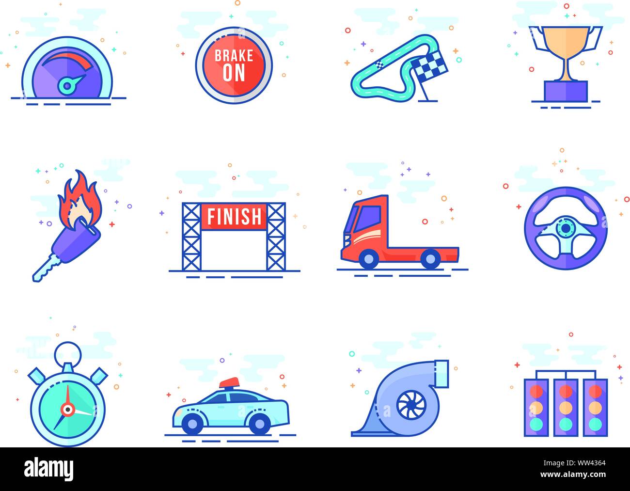 Racing icon series in flat color style. Vector illustration Stock ...