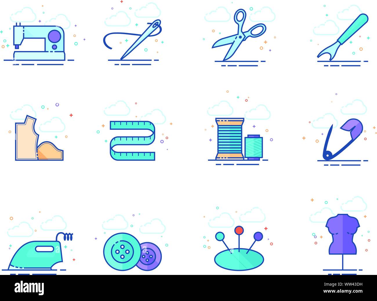 Sewing icons in flat colors style. Vector illustration Stock Vector ...