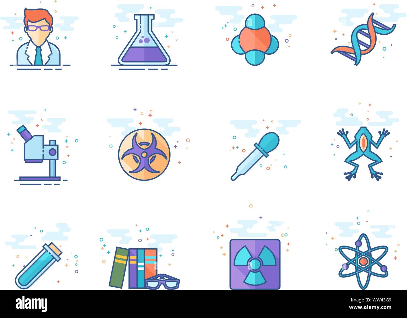 Science icons in flat color style. Vector illustration. Stock Vector