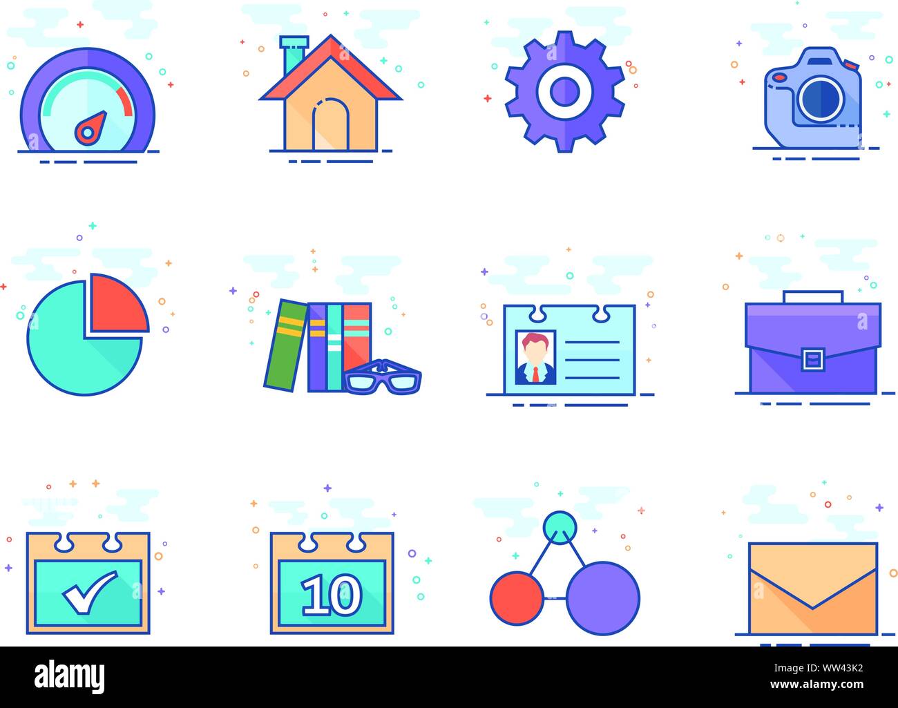 A set icons for mobile apps or personal website in flat color style. Vector illustration. Stock Vector