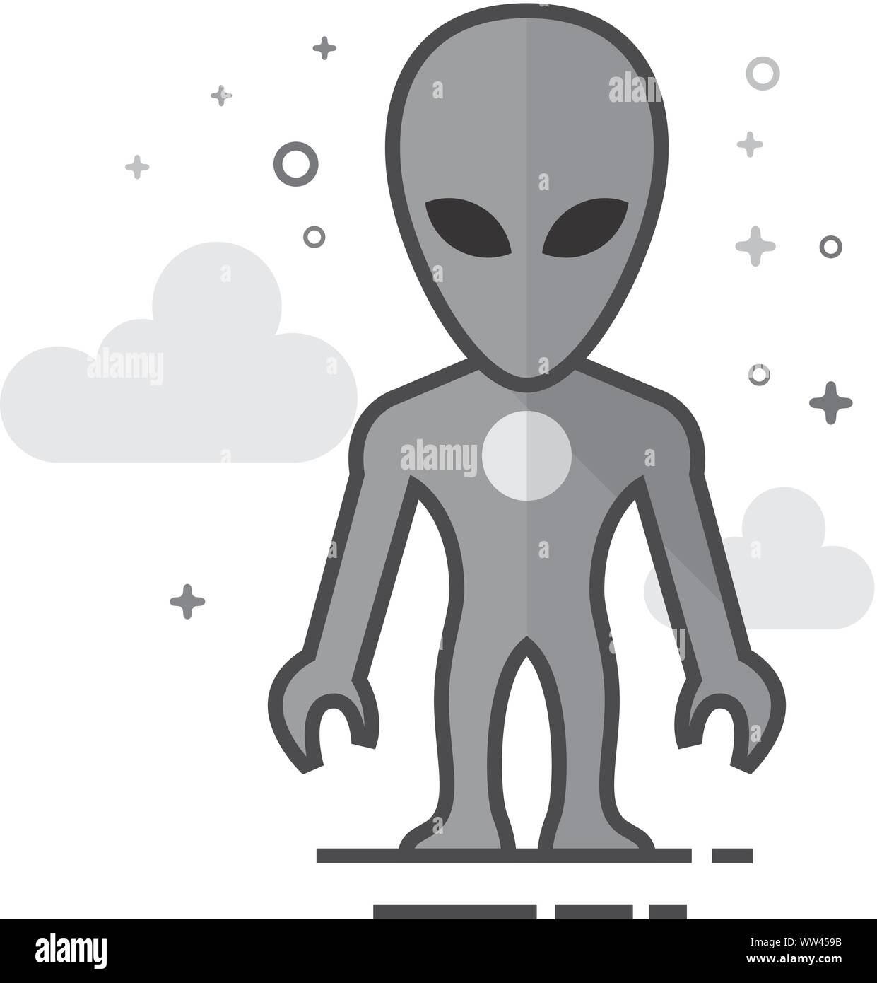 Alien icon in flat outlined grayscale style. Vector illustration Stock ...