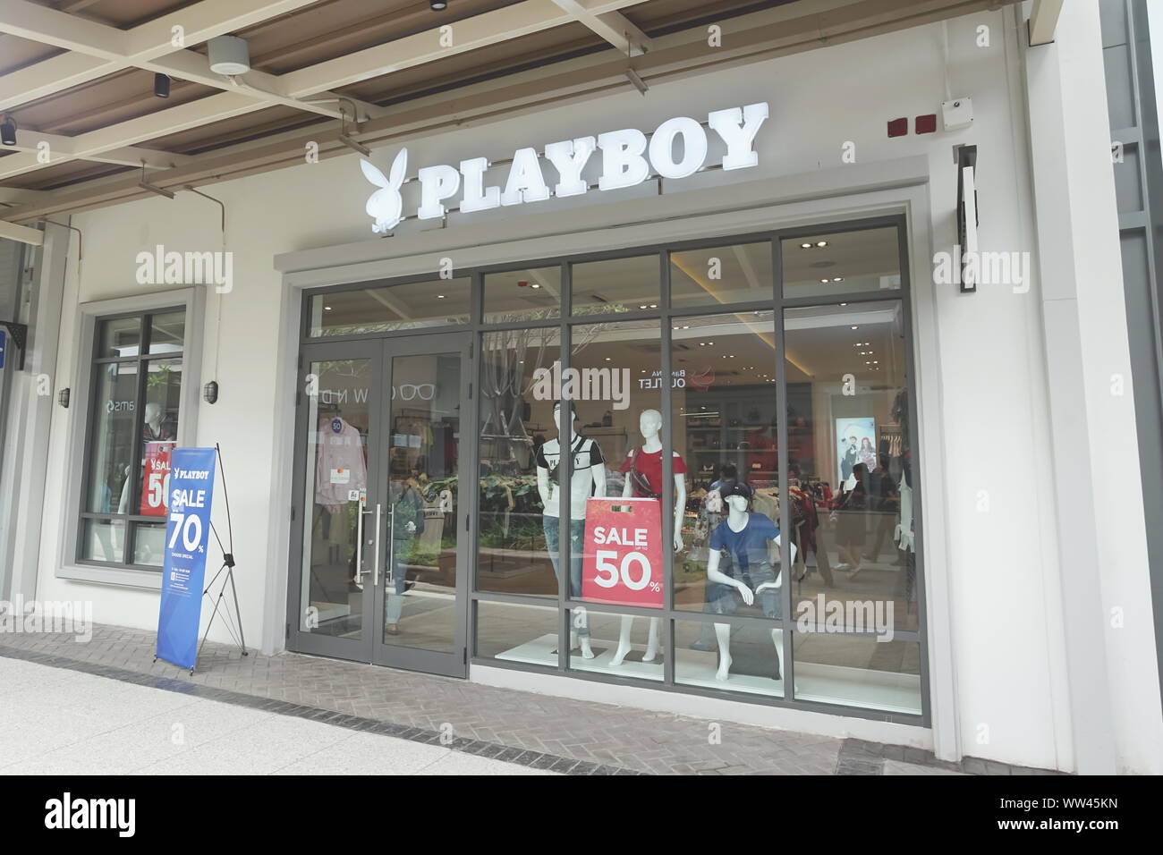 Samut Prakan, Thailand - September 06, 2019: Playboy store in the new one shopping mall named Central Village. Stock Photo