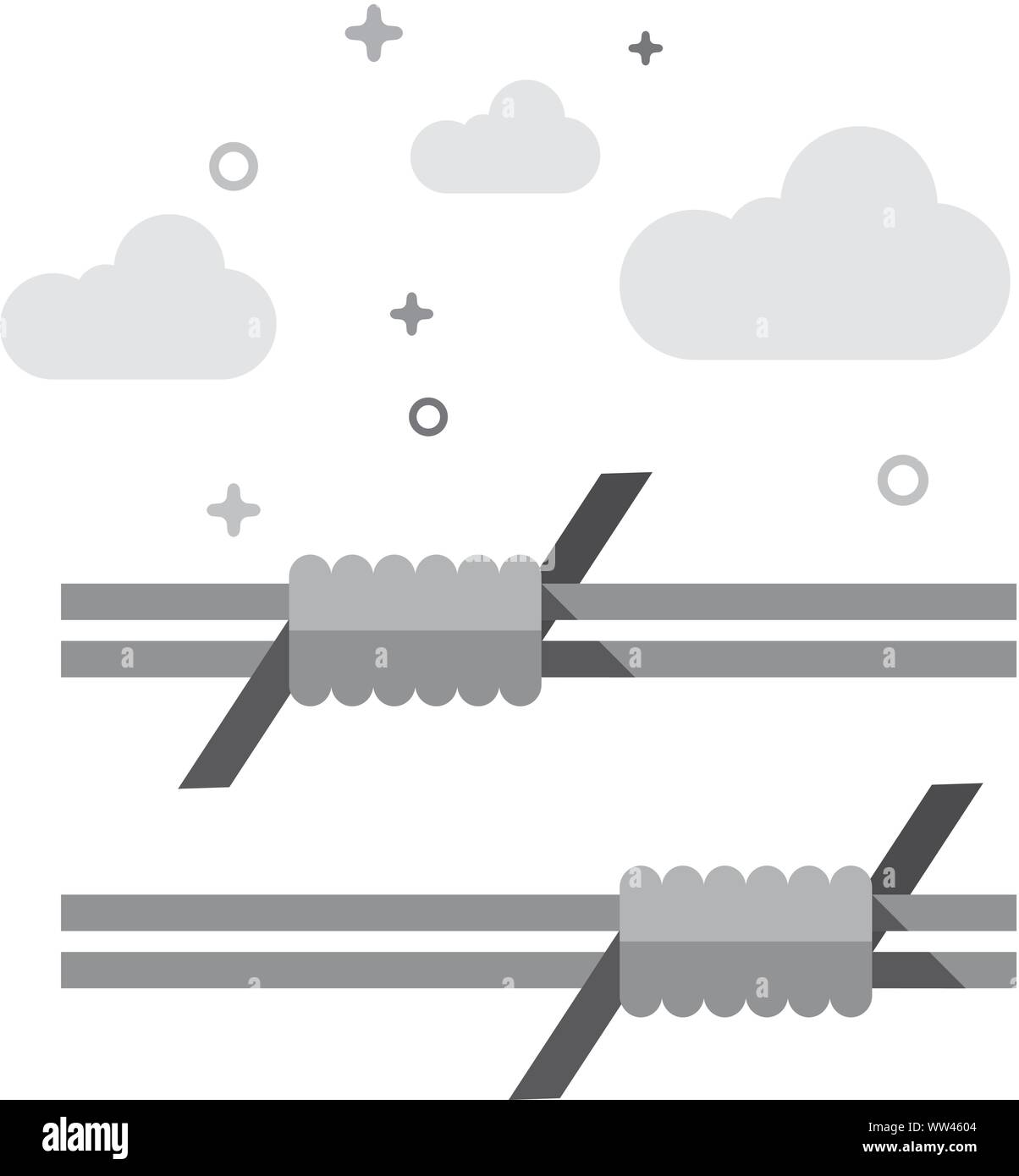 Barbed wire icon in flat outlined grayscale style. Vector illustration. Stock Vector