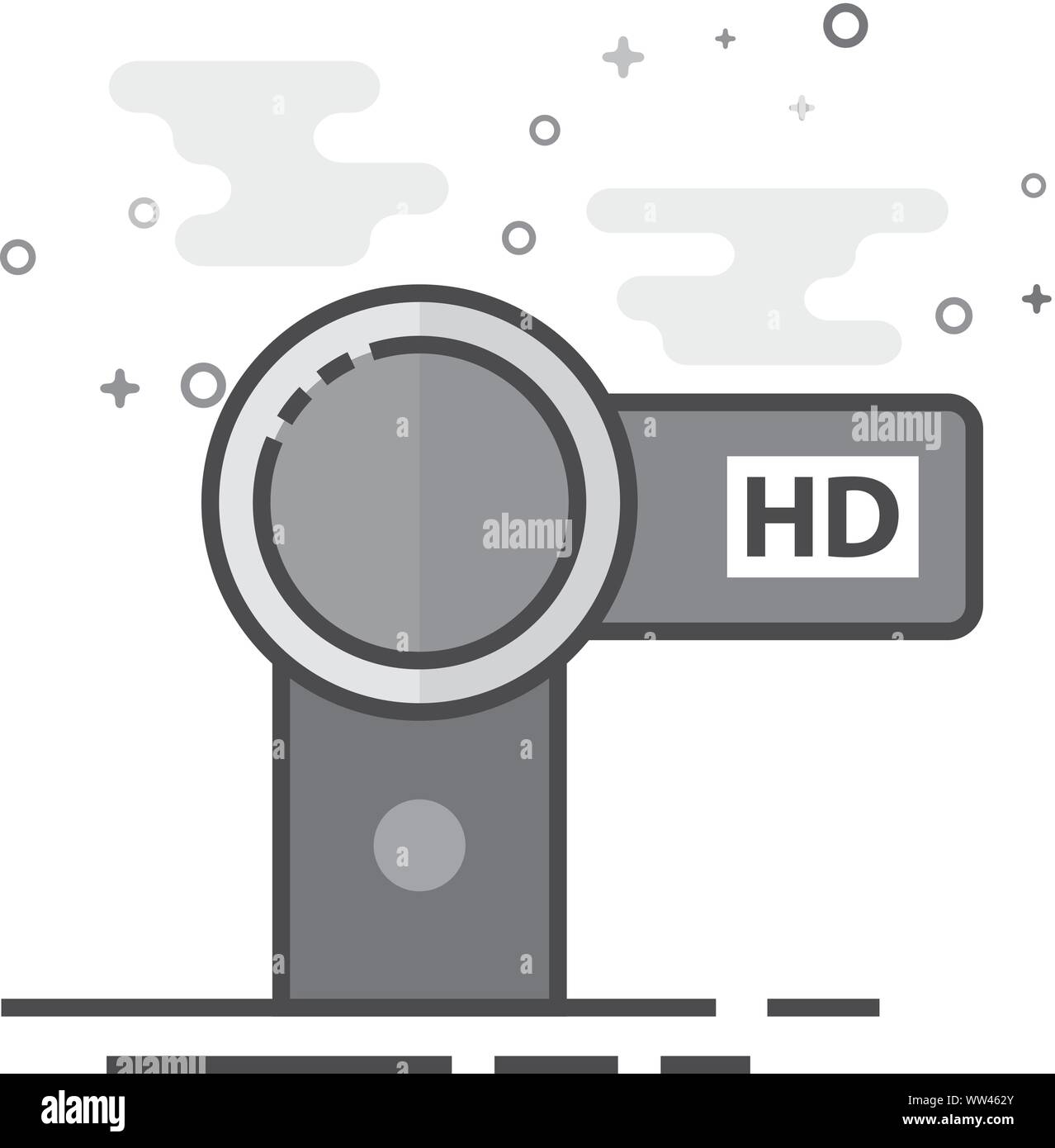 Camcorder icon in flat outlined grayscale style. Vector illustration. Stock Vector