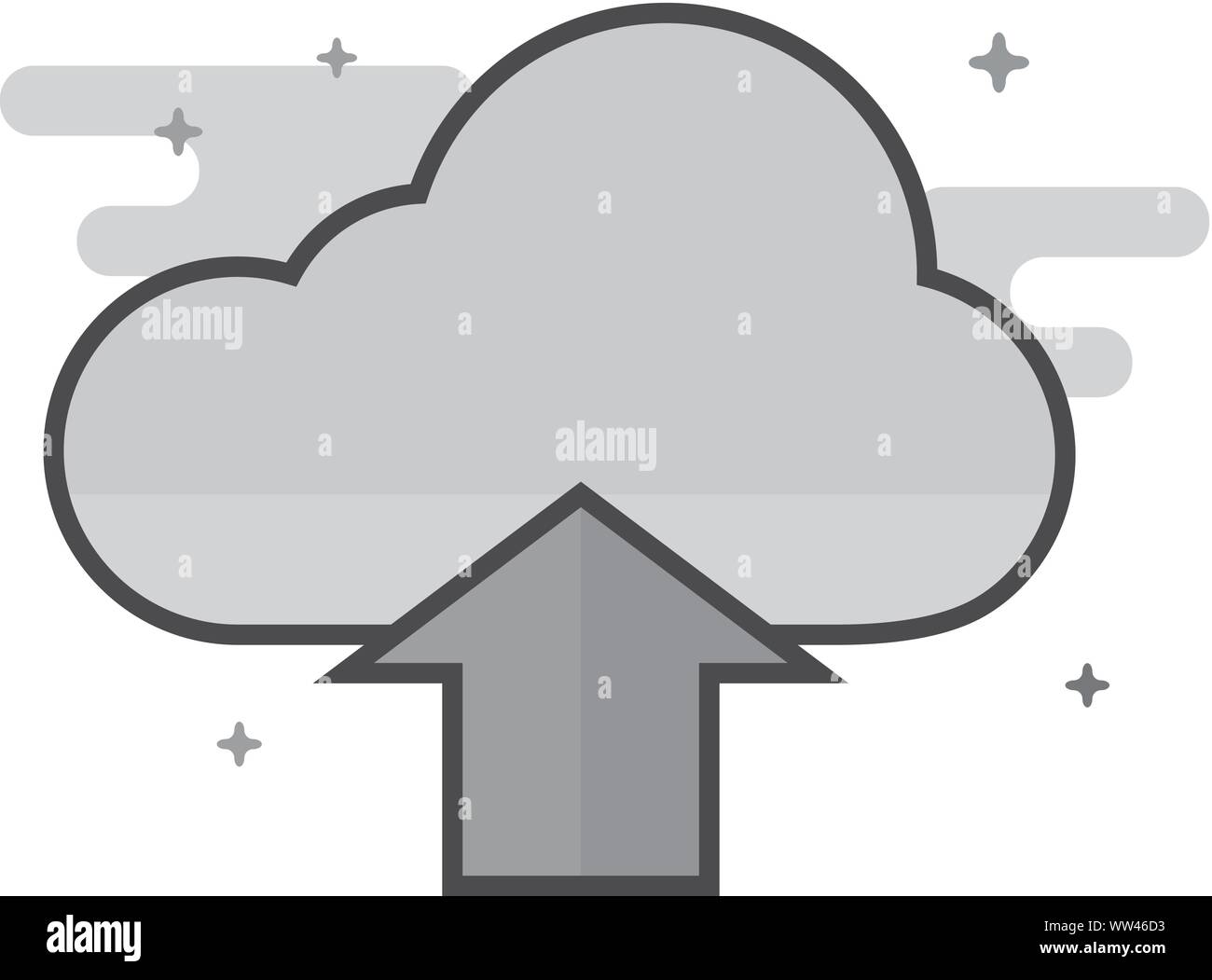 Cloud upload icon in flat outlined grayscale style. Vector illustration ...