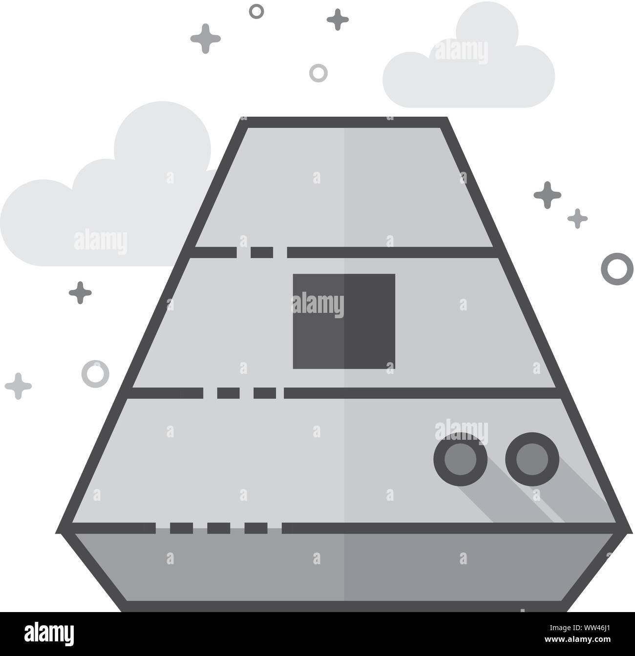 Space capsule icon in flat outlined grayscale style. Vector illustration. Stock Vector
