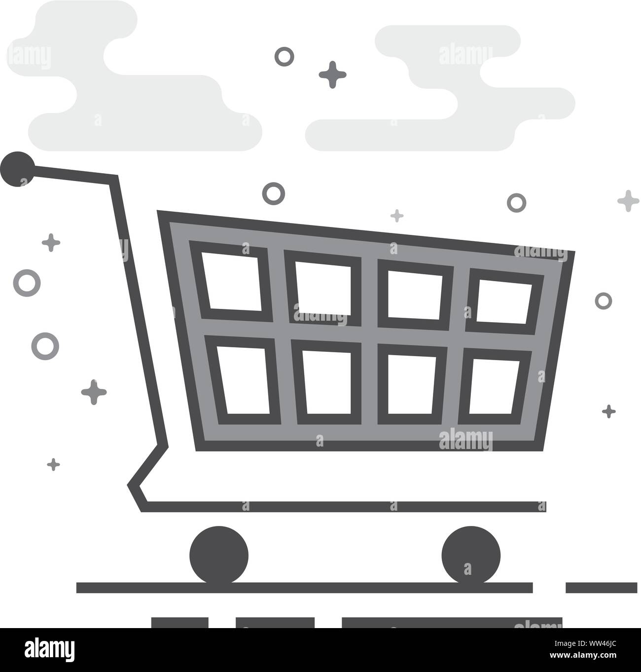 Shopping cart icon in flat outlined grayscale style. Vector ...