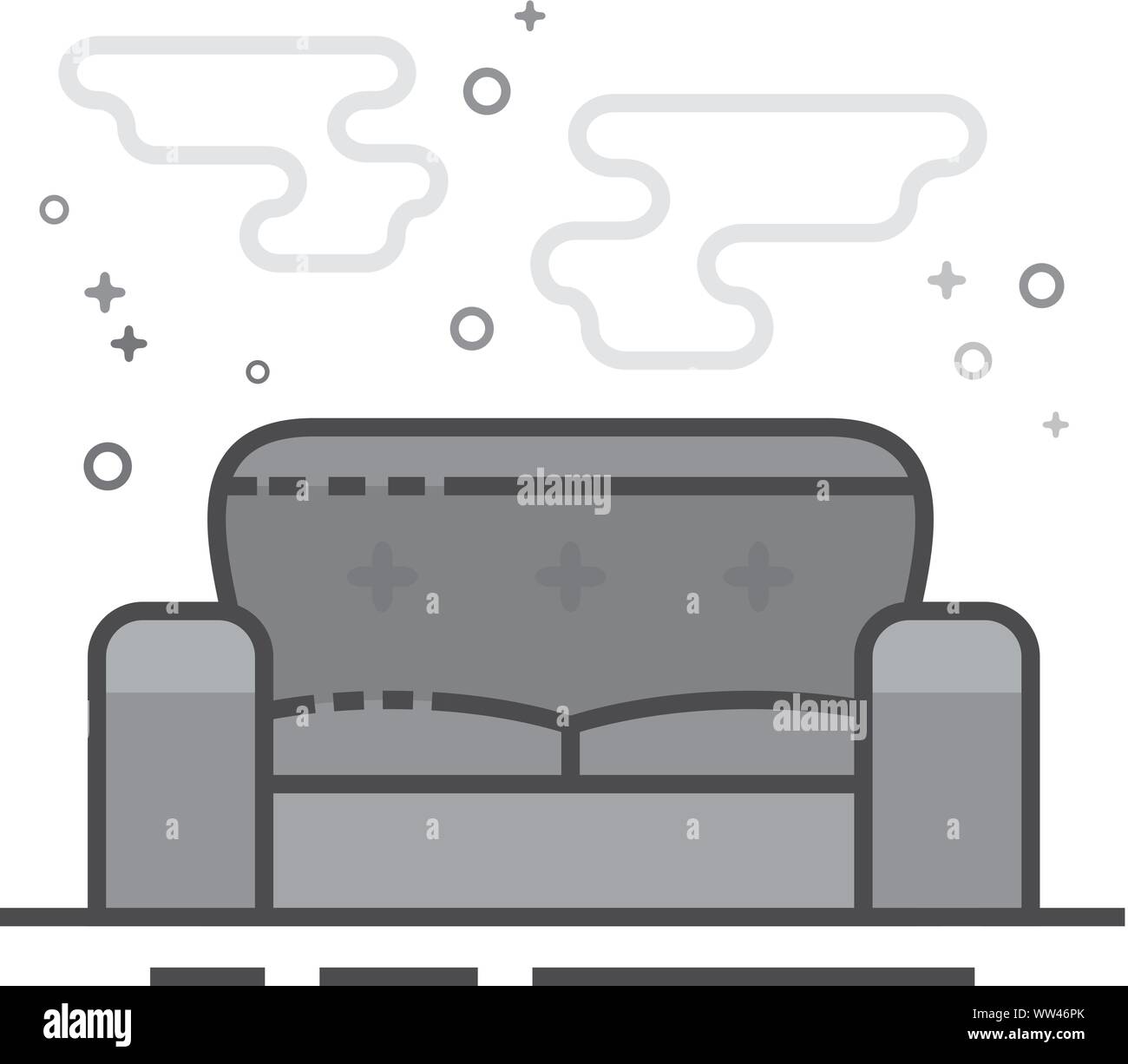 Couch icon in flat outlined grayscale style. Vector illustration. Stock Vector
