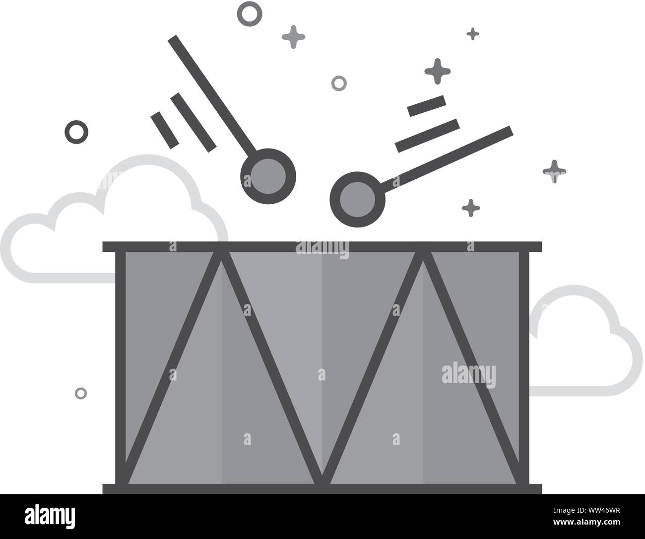 Drum icon in flat outlined grayscale style. Vector illustration. Stock Vector
