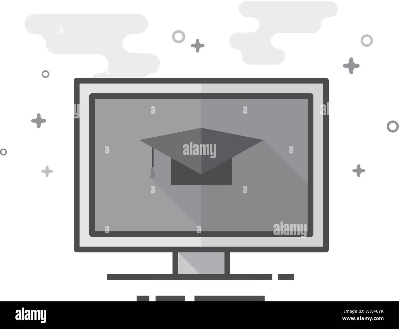 Online education icon in flat outlined grayscale style. Vector illustration. Stock Vector