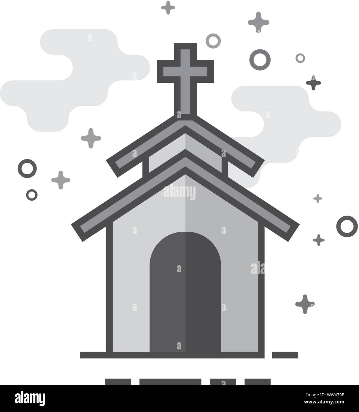 Church icon in flat outlined grayscale style. Vector illustration. Stock Vector