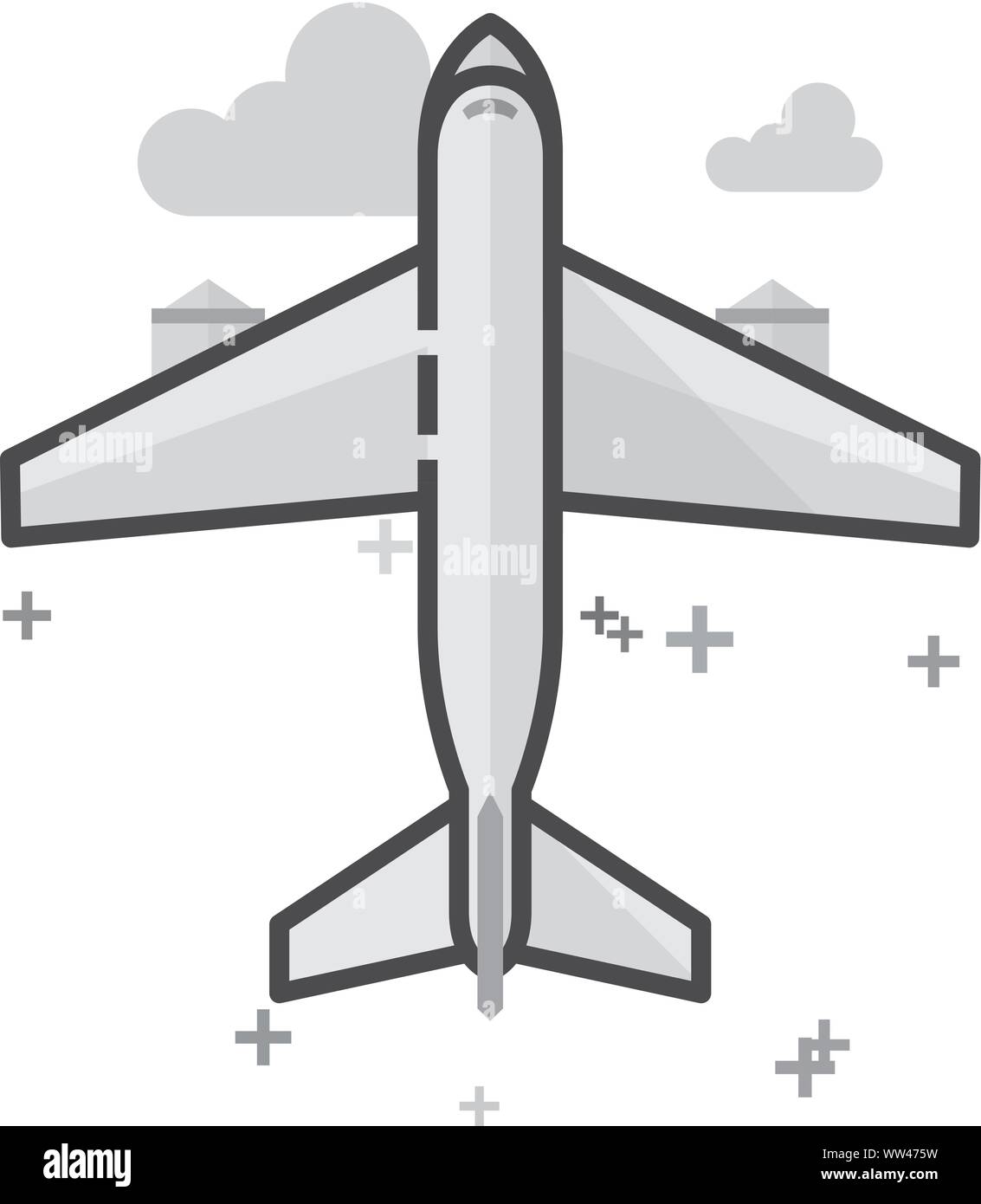 Airplane icon in flat outlined grayscale style. Vector illustration. Stock Vector