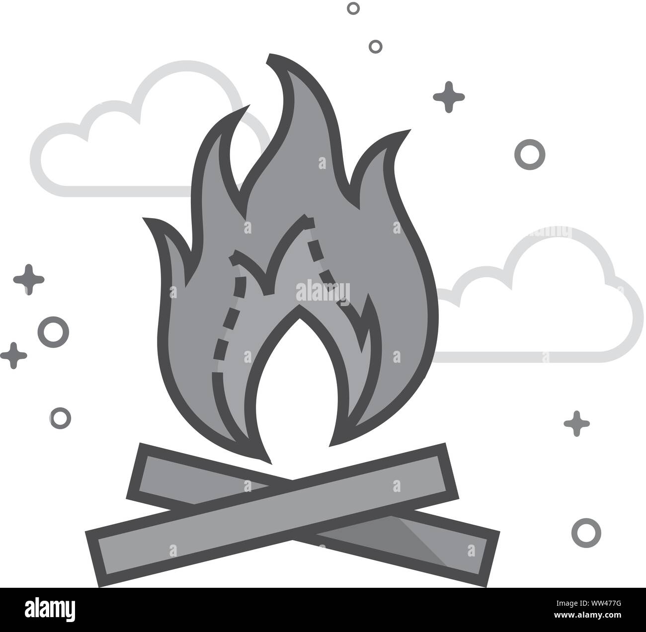 Camp fire icon in flat outlined grayscale style. Vector illustration ...