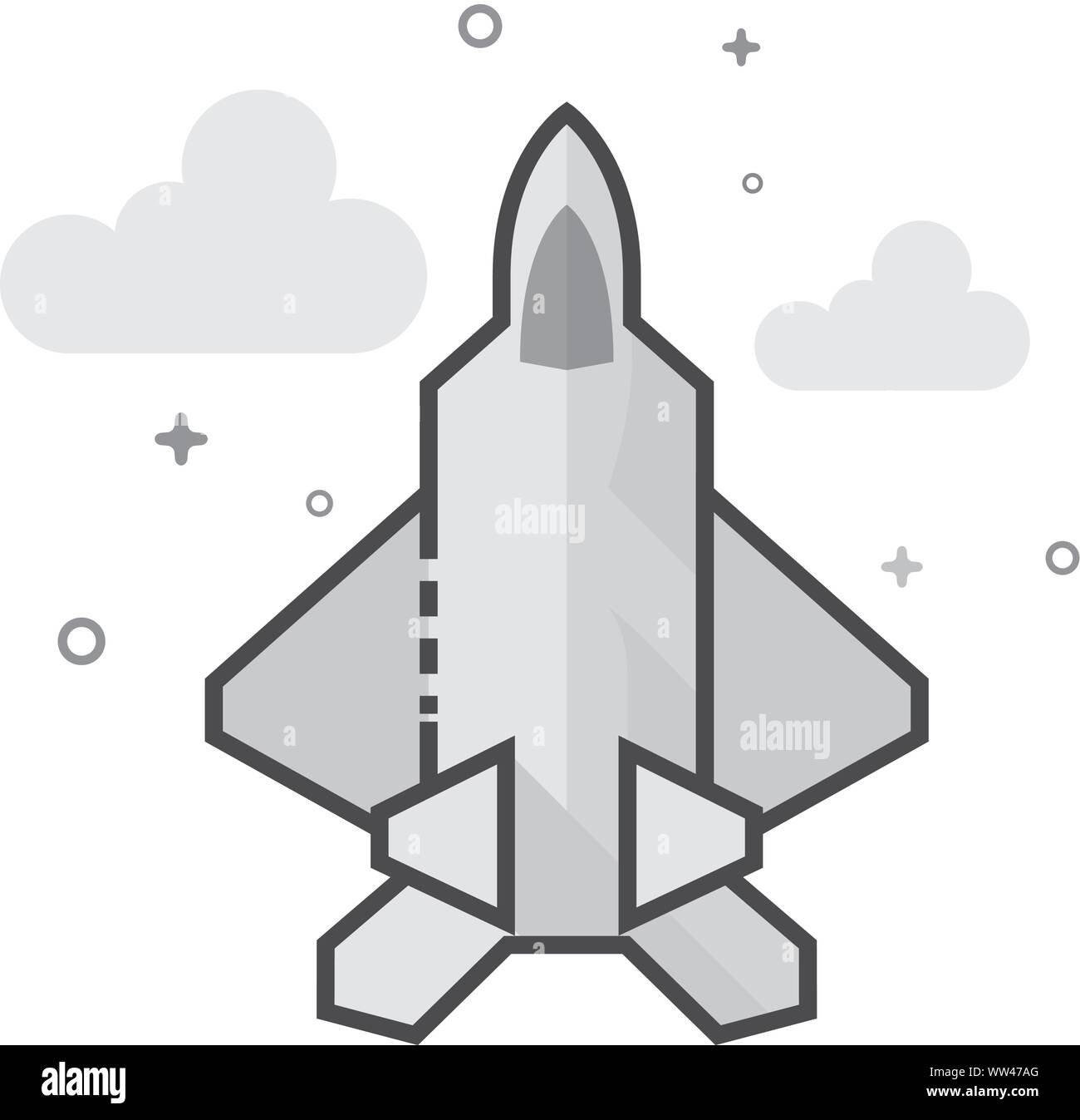 Fighter jet icon in flat outlined grayscale style. Vector illustration. Stock Vector
