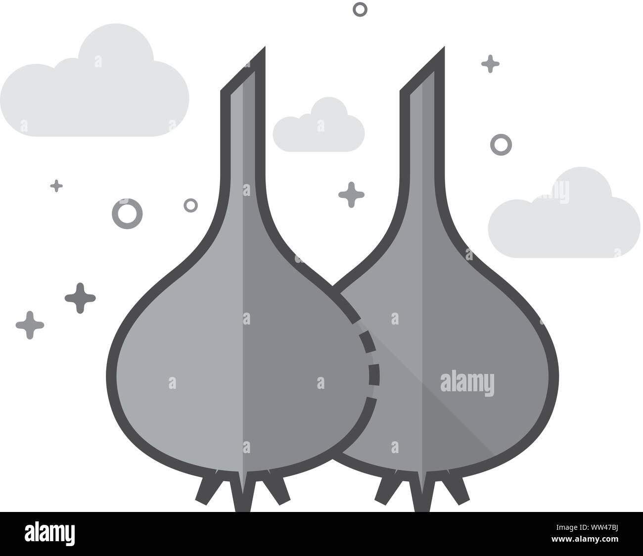 Garlic icon in flat outlined grayscale style. Vector illustration. Stock Vector