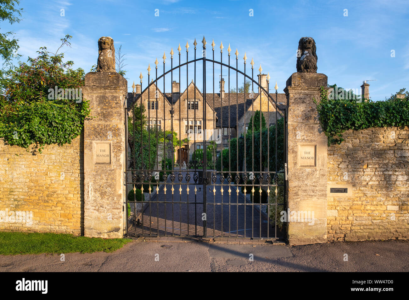 Sunrise light on The Manor, Bourton on the Water, Cotswolds