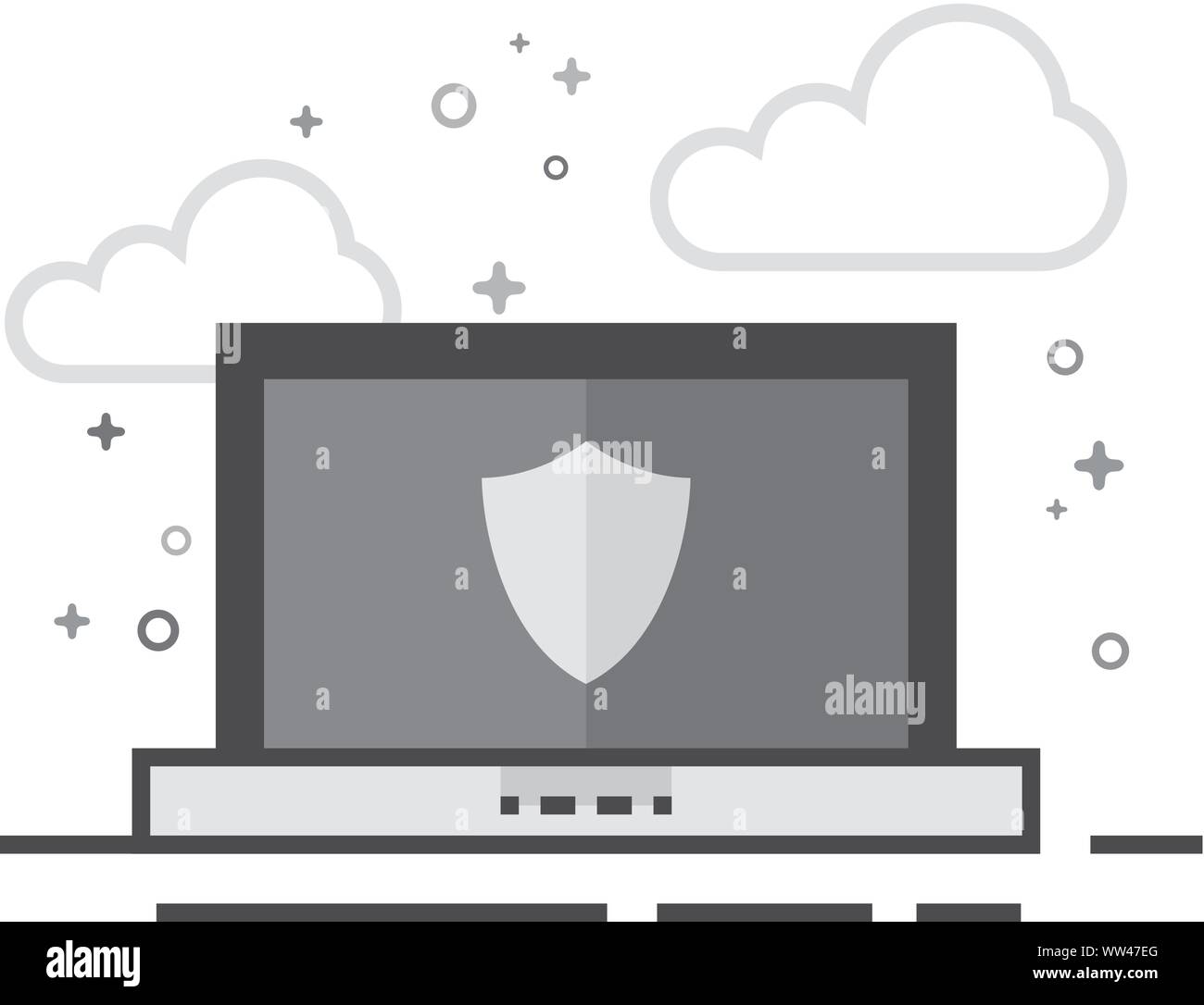 Laptops icon in flat outlined grayscale style. Vector illustration. Stock Vector