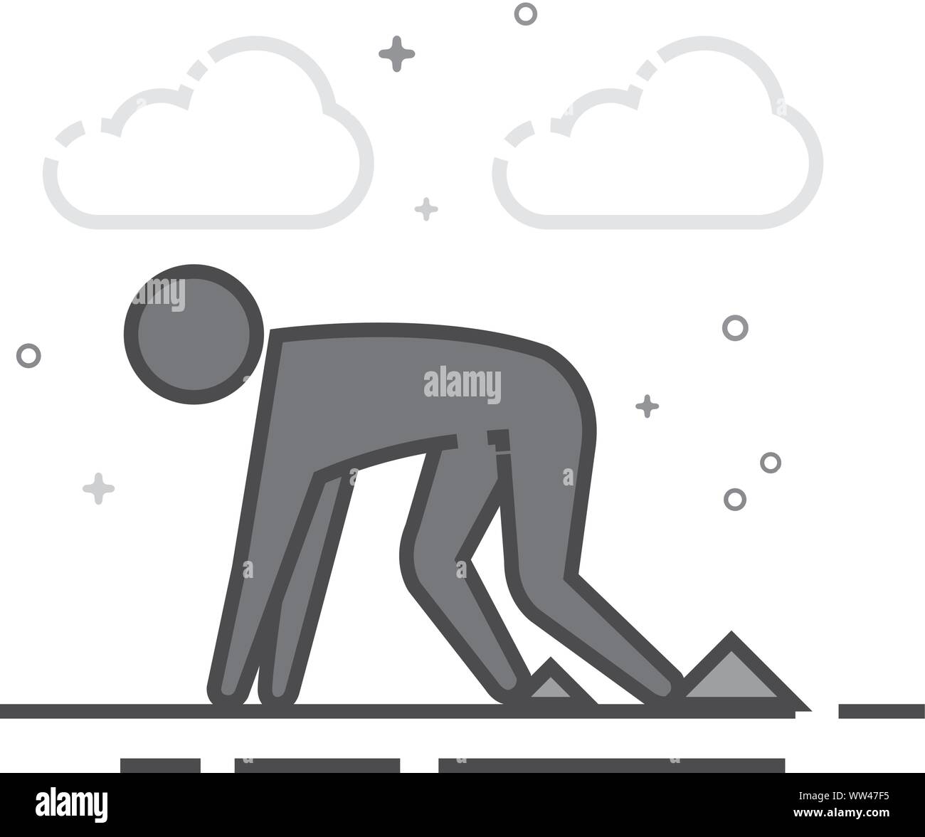 Starting runner icon in flat outlined grayscale style. Vector ...