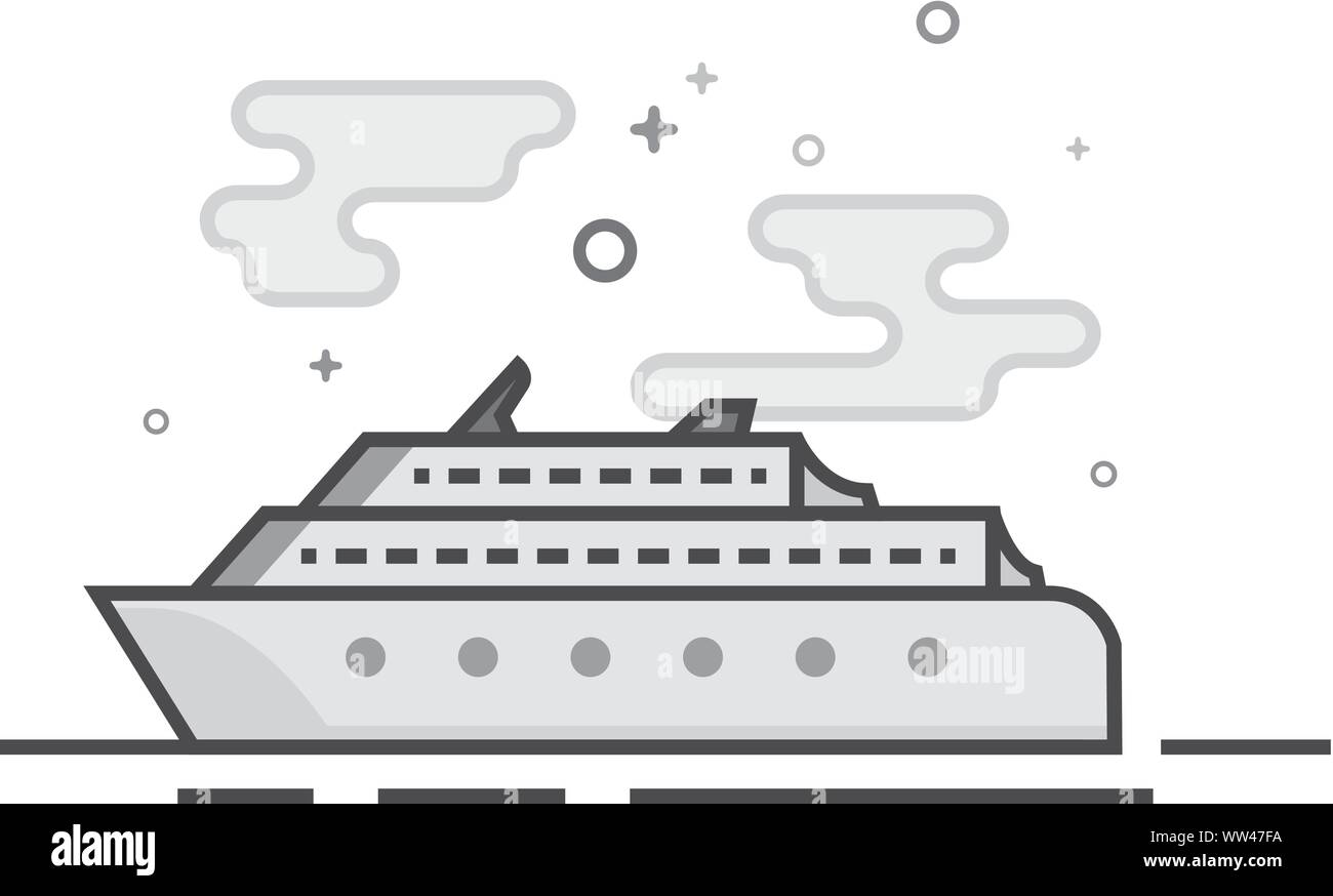 Cruise ship icon in flat outlined grayscale style. Vector illustration ...