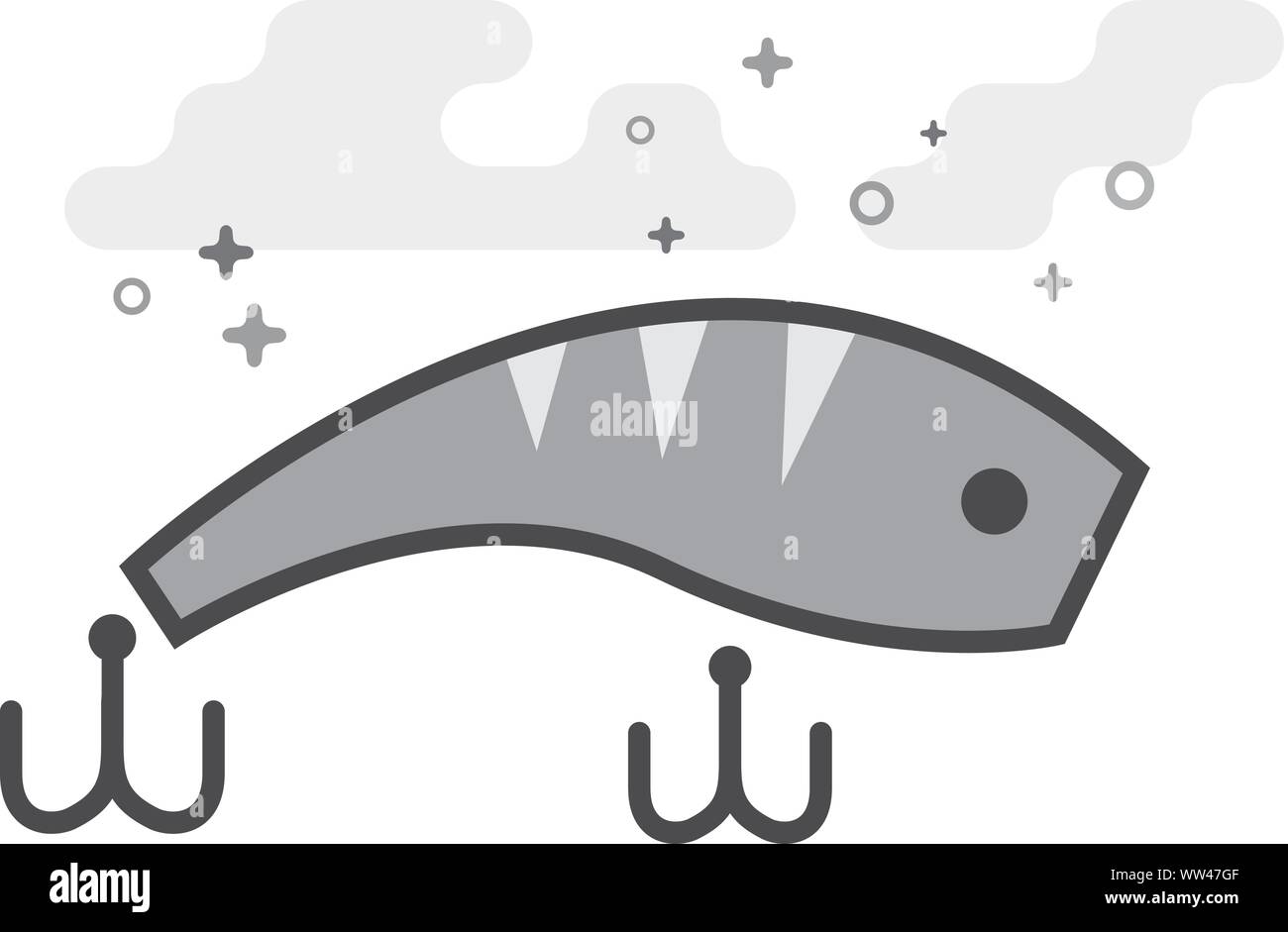 Fishing lure icon in flat outlined grayscale style. Vector illustration. Stock Vector