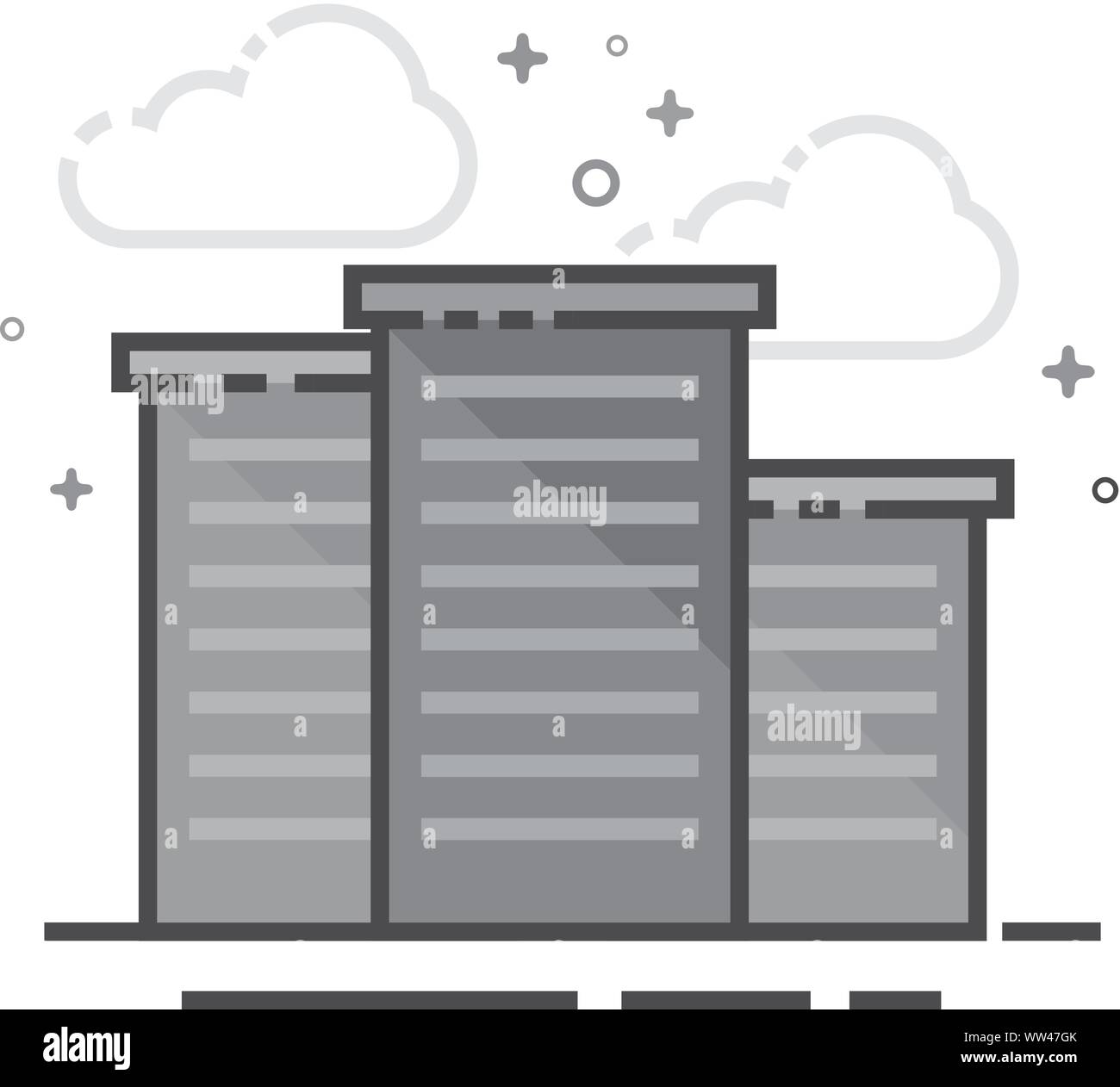 Hotel building icon in flat outlined grayscale style. Vector ...