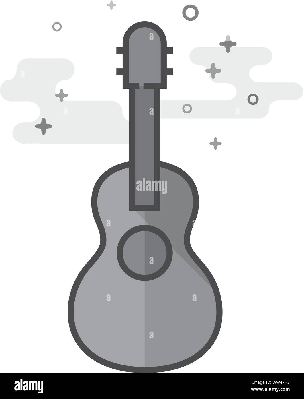 Guitar icon in flat outlined grayscale style. Vector illustration. Stock Vector
