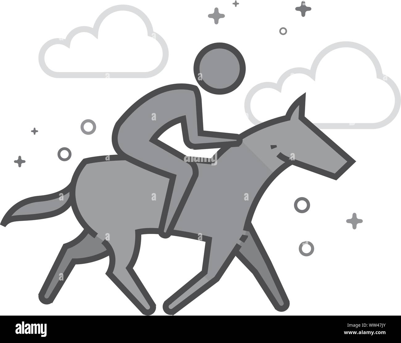 Horse riding icon in flat outlined grayscale style. Vector illustration. Stock Vector